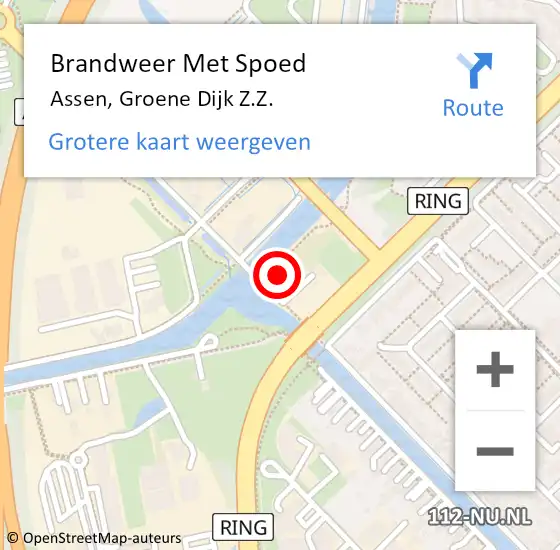 Locatie op kaart van de 112 melding: Brandweer Met Spoed Naar Assen, Groene Dijk Z.Z. op 9 oktober 2022 01:47