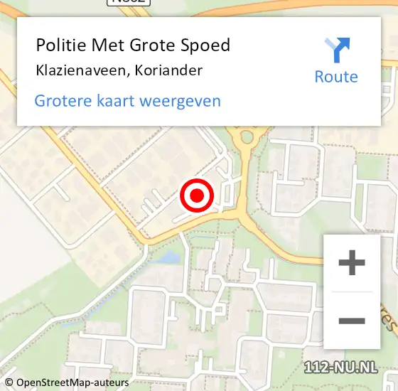 Locatie op kaart van de 112 melding: Politie Met Grote Spoed Naar Klazienaveen, Koriander op 9 oktober 2022 02:05