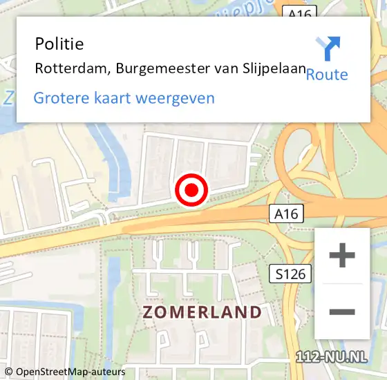 Locatie op kaart van de 112 melding: Politie Rotterdam, Burgemeester van Slijpelaan op 9 oktober 2022 02:06