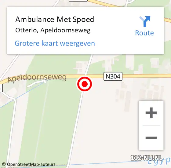 Locatie op kaart van de 112 melding: Ambulance Met Spoed Naar Otterlo, Apeldoornseweg op 9 oktober 2022 02:29