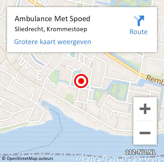 Locatie op kaart van de 112 melding: Ambulance Met Spoed Naar Sliedrecht, Krommestoep op 9 oktober 2022 02:32