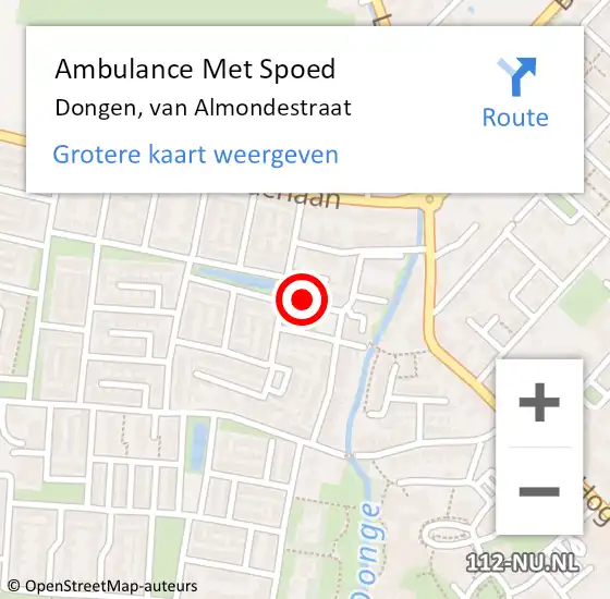 Locatie op kaart van de 112 melding: Ambulance Met Spoed Naar Dongen, van Almondestraat op 31 juli 2014 21:24