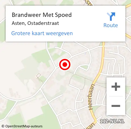 Locatie op kaart van de 112 melding: Brandweer Met Spoed Naar Asten, Ostaderstraat op 9 oktober 2022 02:41