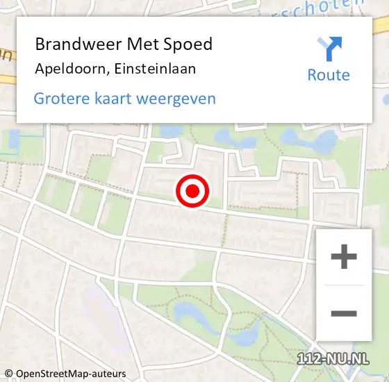 Locatie op kaart van de 112 melding: Brandweer Met Spoed Naar Apeldoorn, Einsteinlaan op 9 oktober 2022 02:53