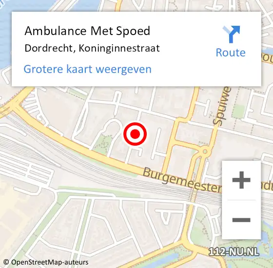 Locatie op kaart van de 112 melding: Ambulance Met Spoed Naar Dordrecht, Koninginnestraat op 9 oktober 2022 04:19