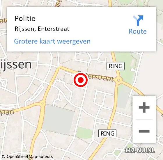 Locatie op kaart van de 112 melding: Politie Rijssen, Enterstraat op 9 oktober 2022 05:39