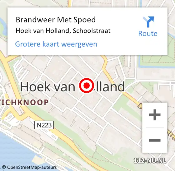 Locatie op kaart van de 112 melding: Brandweer Met Spoed Naar Hoek van Holland, Schoolstraat op 9 oktober 2022 05:47