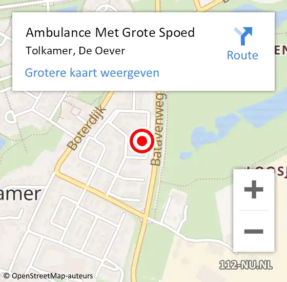 Locatie op kaart van de 112 melding: Ambulance Met Grote Spoed Naar Tolkamer, de Oever op 9 oktober 2022 06:02