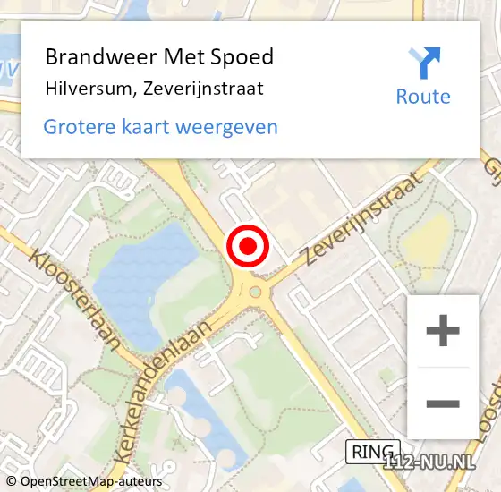 Locatie op kaart van de 112 melding: Brandweer Met Spoed Naar Hilversum, Zeverijnstraat op 9 oktober 2022 09:08