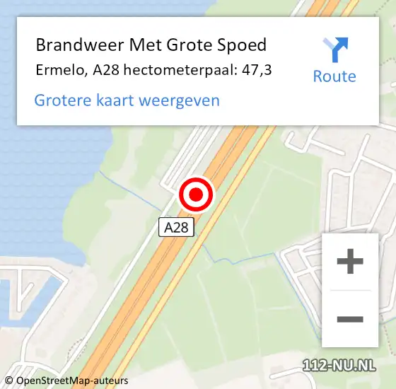 Locatie op kaart van de 112 melding: Brandweer Met Grote Spoed Naar Ermelo, A28 hectometerpaal: 47,3 op 9 oktober 2022 09:09