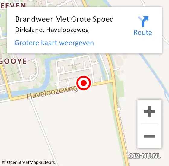 Locatie op kaart van de 112 melding: Brandweer Met Grote Spoed Naar Dirksland, Haveloozeweg op 9 oktober 2022 09:41