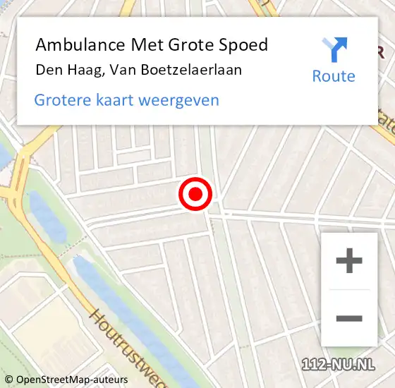 Locatie op kaart van de 112 melding: Ambulance Met Grote Spoed Naar Den Haag, Van Boetzelaerlaan op 9 oktober 2022 09:41