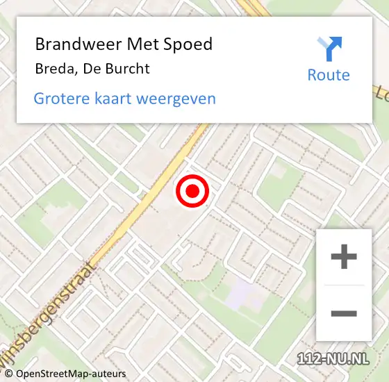 Locatie op kaart van de 112 melding: Brandweer Met Spoed Naar Breda, De Burcht op 9 oktober 2022 09:43