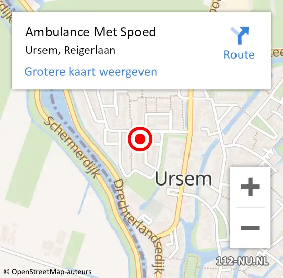 Locatie op kaart van de 112 melding: Ambulance Met Spoed Naar Ursem, Reigerlaan op 9 oktober 2022 09:58