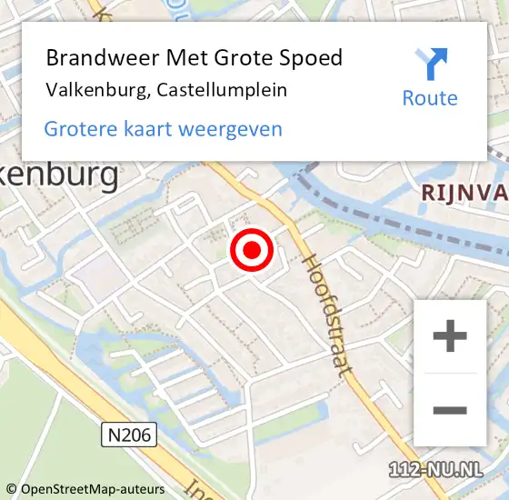 Locatie op kaart van de 112 melding: Brandweer Met Grote Spoed Naar Valkenburg, Castellumplein op 9 oktober 2022 10:03
