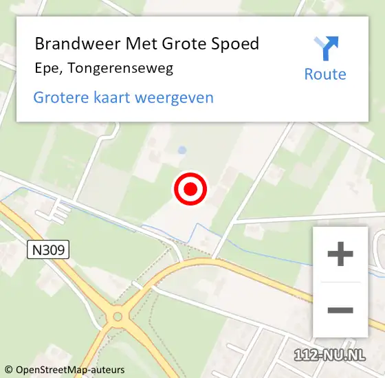 Locatie op kaart van de 112 melding: Brandweer Met Grote Spoed Naar Epe, Tongerenseweg op 9 oktober 2022 10:20