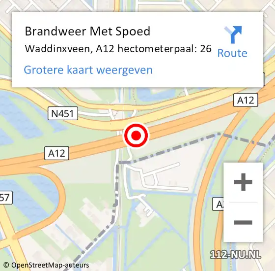 Locatie op kaart van de 112 melding: Brandweer Met Spoed Naar Waddinxveen, A12 hectometerpaal: 26 op 9 oktober 2022 10:59