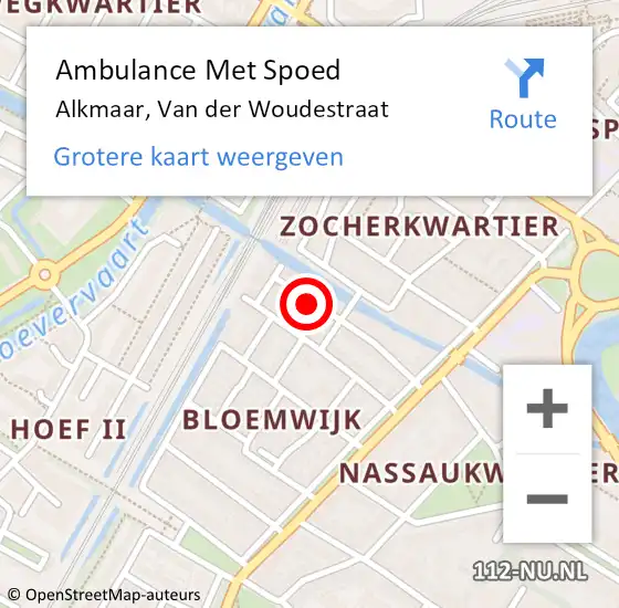 Locatie op kaart van de 112 melding: Ambulance Met Spoed Naar Alkmaar, Van der Woudestraat op 9 oktober 2022 11:03