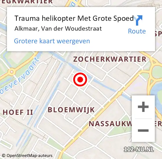 Locatie op kaart van de 112 melding: Trauma helikopter Met Grote Spoed Naar Alkmaar, Van der Woudestraat op 9 oktober 2022 11:04