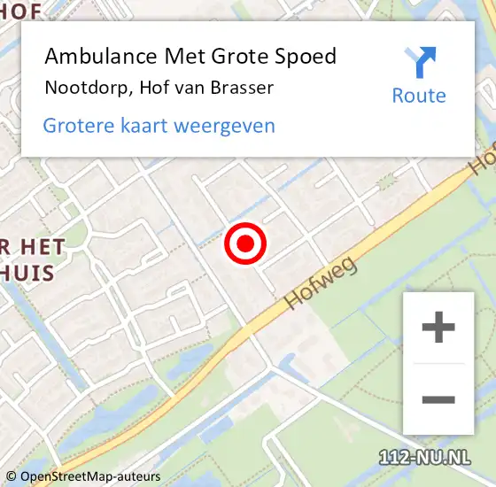 Locatie op kaart van de 112 melding: Ambulance Met Grote Spoed Naar Nootdorp, Hof van Brasser op 9 oktober 2022 11:25