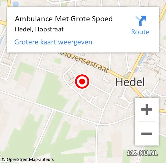 Locatie op kaart van de 112 melding: Ambulance Met Grote Spoed Naar Hedel, Hopstraat op 9 oktober 2022 11:30