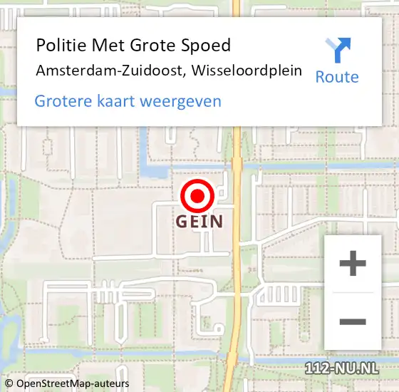 Locatie op kaart van de 112 melding: Politie Met Grote Spoed Naar Amsterdam-Zuidoost, Wisseloordplein op 9 oktober 2022 11:35
