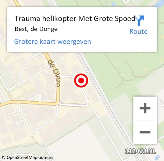 Locatie op kaart van de 112 melding: Trauma helikopter Met Grote Spoed Naar Best, de Donge op 9 oktober 2022 11:49