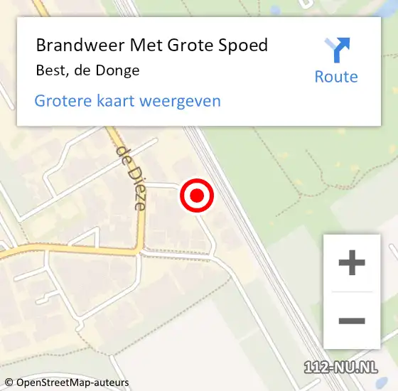 Locatie op kaart van de 112 melding: Brandweer Met Grote Spoed Naar Best, de Donge op 9 oktober 2022 11:59