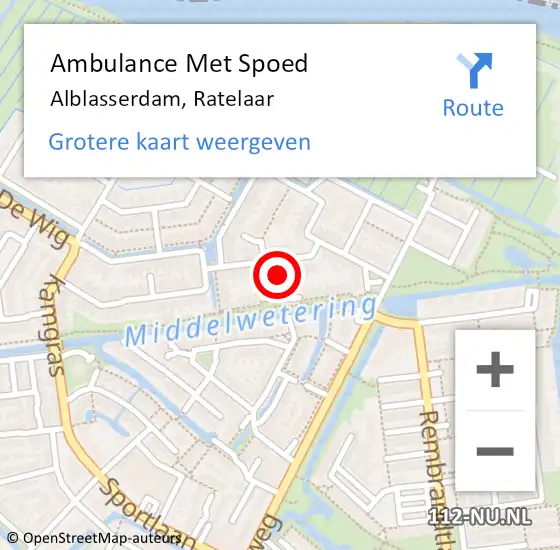 Locatie op kaart van de 112 melding: Ambulance Met Spoed Naar Alblasserdam, Ratelaar op 9 oktober 2022 12:03