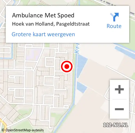 Locatie op kaart van de 112 melding: Ambulance Met Spoed Naar Hoek van Holland, Pasgeldtstraat op 9 oktober 2022 12:24