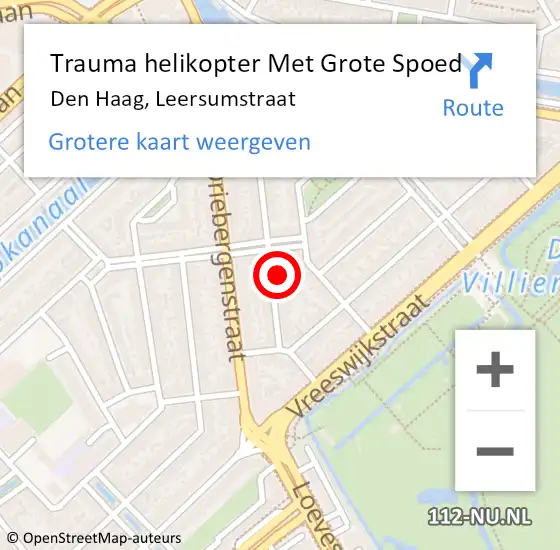 Locatie op kaart van de 112 melding: Trauma helikopter Met Grote Spoed Naar Den Haag, Leersumstraat op 9 oktober 2022 12:31