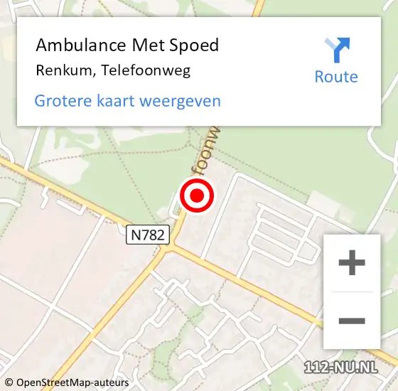 Locatie op kaart van de 112 melding: Ambulance Met Spoed Naar Renkum, Telefoonweg op 9 oktober 2022 12:51