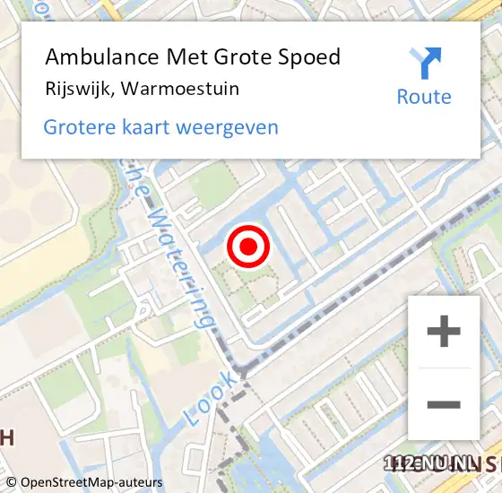 Locatie op kaart van de 112 melding: Ambulance Met Grote Spoed Naar Rijswijk, Warmoestuin op 9 oktober 2022 12:56