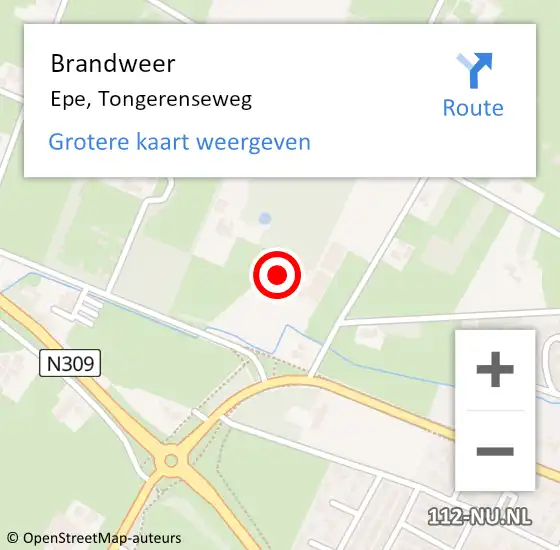 Locatie op kaart van de 112 melding: Brandweer Epe, Tongerenseweg op 9 oktober 2022 12:58