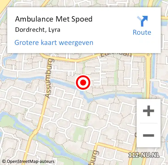 Locatie op kaart van de 112 melding: Ambulance Met Spoed Naar Dordrecht, Lyra op 9 oktober 2022 13:29