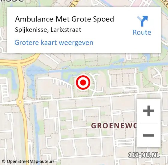 Locatie op kaart van de 112 melding: Ambulance Met Grote Spoed Naar Spijkenisse, Larixstraat op 9 oktober 2022 13:38