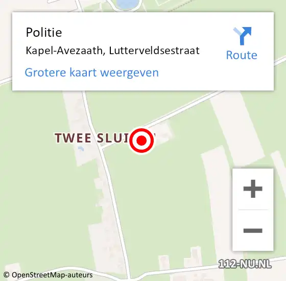 Locatie op kaart van de 112 melding: Politie Kapel-Avezaath, Lutterveldsestraat op 9 oktober 2022 13:41