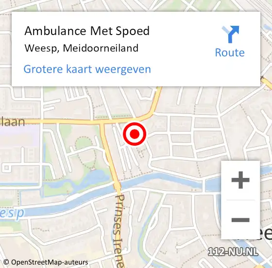 Locatie op kaart van de 112 melding: Ambulance Met Spoed Naar Weesp, Meidoorneiland op 9 oktober 2022 13:49
