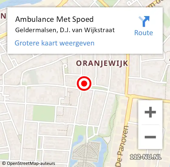 Locatie op kaart van de 112 melding: Ambulance Met Spoed Naar Geldermalsen, D.J. van Wijkstraat op 9 oktober 2022 13:53