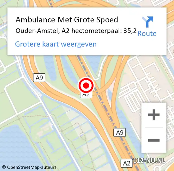 Locatie op kaart van de 112 melding: Ambulance Met Grote Spoed Naar Ouder-Amstel, A2 hectometerpaal: 35,2 op 9 oktober 2022 14:04