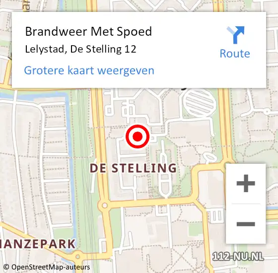 Locatie op kaart van de 112 melding: Brandweer Met Spoed Naar Lelystad, De Stelling 12 op 9 oktober 2022 14:16