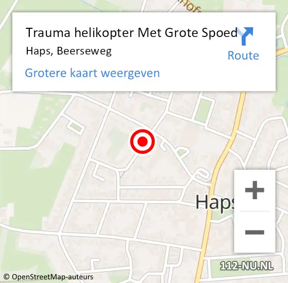 Locatie op kaart van de 112 melding: Trauma helikopter Met Grote Spoed Naar Haps, Beerseweg op 9 oktober 2022 14:55