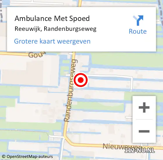 Locatie op kaart van de 112 melding: Ambulance Met Spoed Naar Reeuwijk, Randenburgseweg op 9 oktober 2022 14:58