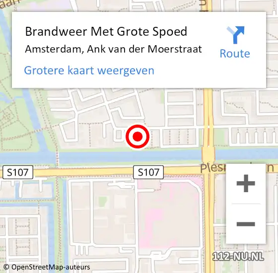 Locatie op kaart van de 112 melding: Brandweer Met Grote Spoed Naar Amsterdam, Ank van der Moerstraat op 9 oktober 2022 15:17