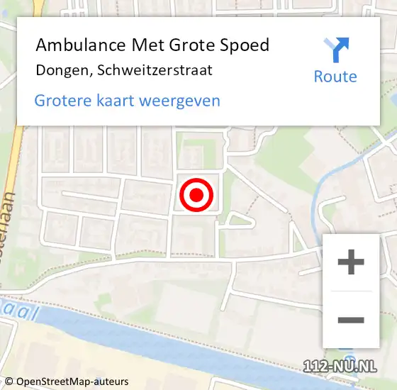 Locatie op kaart van de 112 melding: Ambulance Met Grote Spoed Naar Dongen, Schweitzerstraat op 31 juli 2014 22:40