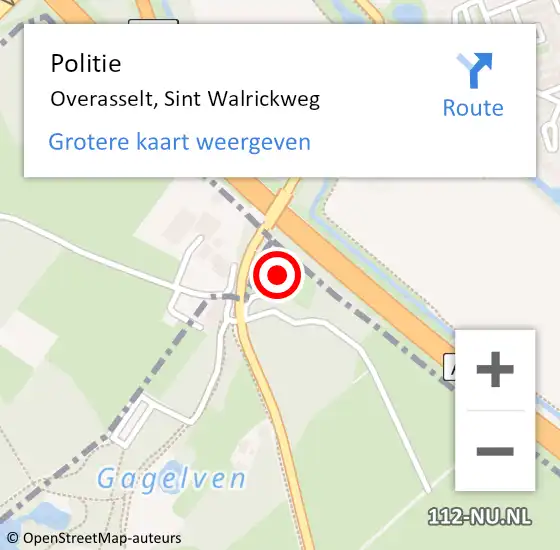 Locatie op kaart van de 112 melding: Politie Overasselt, Sint Walrickweg op 9 oktober 2022 15:35