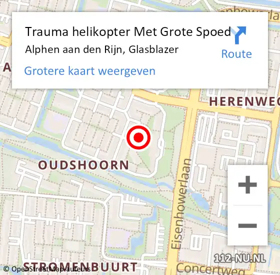 Locatie op kaart van de 112 melding: Trauma helikopter Met Grote Spoed Naar Alphen aan den Rijn, Glasblazer op 9 oktober 2022 15:40