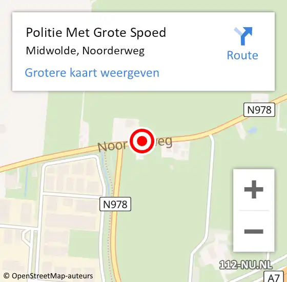 Locatie op kaart van de 112 melding: Politie Met Grote Spoed Naar Midwolde, Noorderweg op 9 oktober 2022 15:54