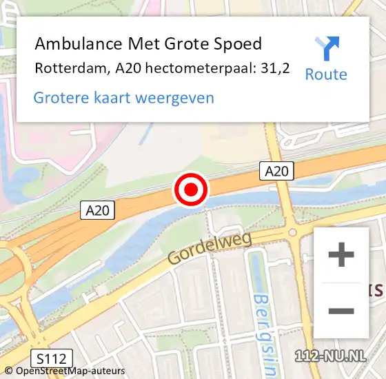 Locatie op kaart van de 112 melding: Ambulance Met Grote Spoed Naar Rotterdam, A20 hectometerpaal: 31,2 op 9 oktober 2022 16:08