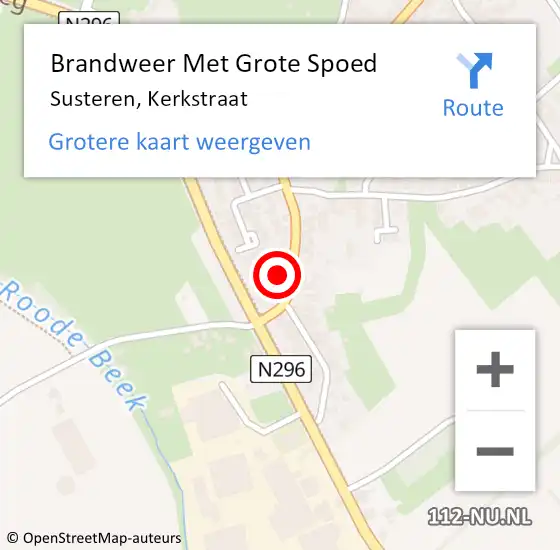 Locatie op kaart van de 112 melding: Brandweer Met Grote Spoed Naar Susteren, Kerkstraat op 9 oktober 2022 16:10